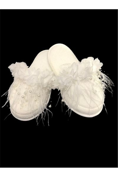Massaltay White Floral Bridal Slippers, Maternity Slippers