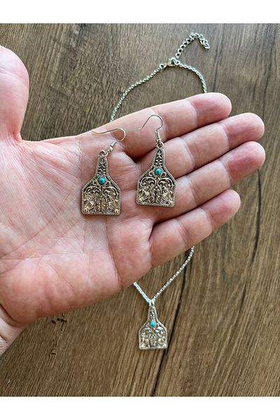 Büyük Hanım Ethnic Style Geometric Hollow Out Retro Necklace Earrings Set