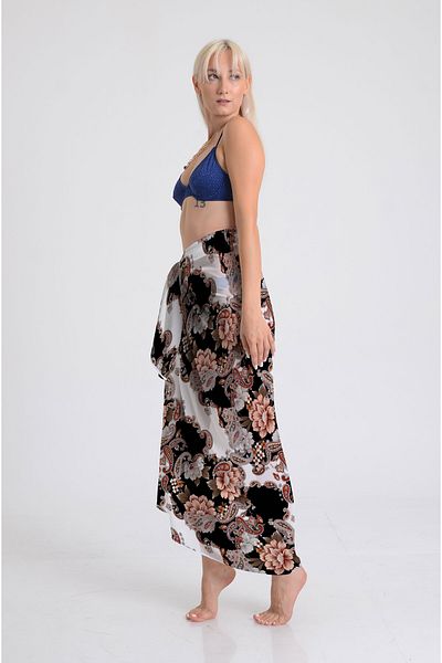 DESENİX Ethnic Flowers Pattern Pareo - 100X145 cm - Silky Chiffon & Luxury Satin Fabric Option - Beach Dress