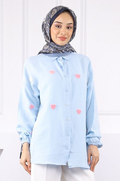İmajButik Λινό πουκάμισο Baby Blue Heart Κεντημένο