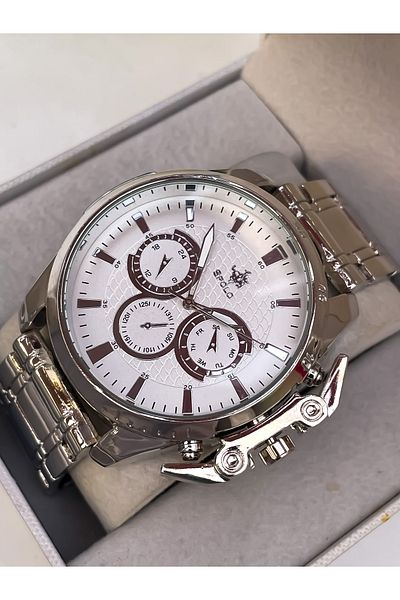 S.POLO Steel Cord Men's Wristwatch Silver Color Sports Model Bracelet with Gift Father's Day Gift