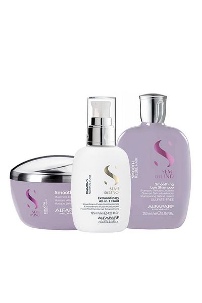Alfaparf Milano Semi Di Lino Smoothing Set Shampoo, 250 ml Mask, 200 ml Fluid, 125 ml