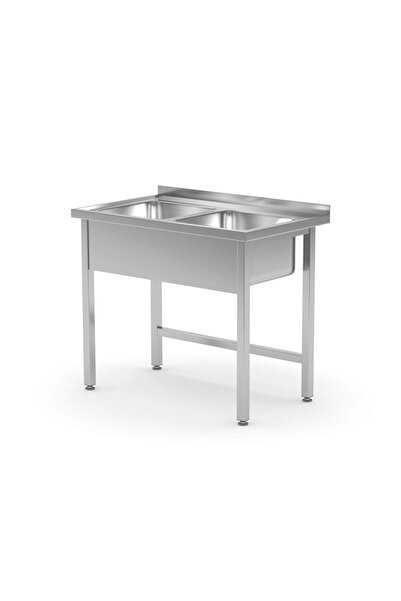 HENDI Stainless steel sink, welded, 2 bowls, depth 600mm, Kitchen Line, 1000x...