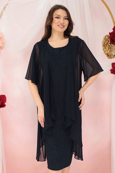 cupper Elegant navy lurex dress with detachable cape
