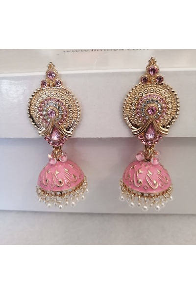 Butik Tülin Otantik el yapımı altın metal pembe parlak taşlı inci boncuklu sa...