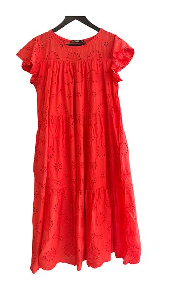 Labebe Round Neck Embroidery Embroidered Ruffled Sleeve Dress