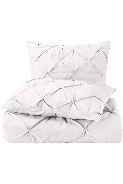 Blumtal Pleated bed set, 200 x 200 cm, duvet cover and 2 pillowcases 65 x 65 cm, white, Blumtal