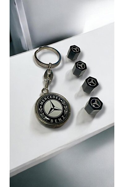 STİLİX GARAGE Mercedes Ile Uyumlu 1 Adet Damla Anahtarlık Ve 4 Adet Sibop Kapağı Plastik