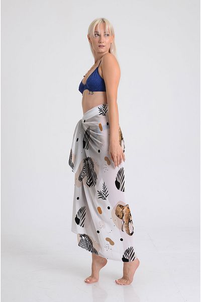 DESENİX Zebra and Elephant Print Pareo - 100X145 cm - Silky Chiffon & Luxury Satin Fabric Option - Beach Dress