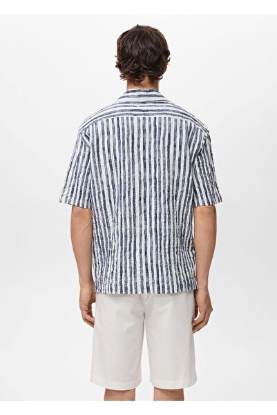 MANGO Man Kısa kollu çizgili pamuklu gömlek