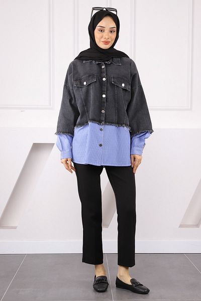 İmajButik Μπουφάν με γαρνιρισμένο τζιν ανθρακί