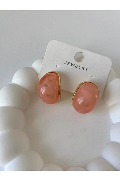 marsel aksesuar Curved Pink Enamel Earrings
