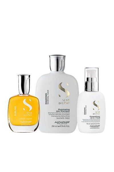 Alfaparf Milano Alfaparf Semi Di Lino Diamond Iluminating, Shampoo 250 ml + Shine Fluid 125 ml + Shine Oil, 50 ml