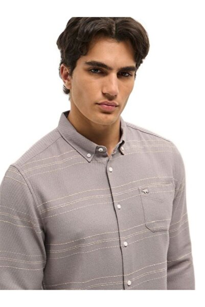 The Bear House Men's Light Purple Horizontal Stripes Slim Fit Casual Shirt fo...