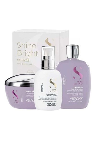 Alfaparf Milano Semi Di Lino Smoothing Set Shampoo, 250 ml Mask, 200 ml Fluid, 125 ml
