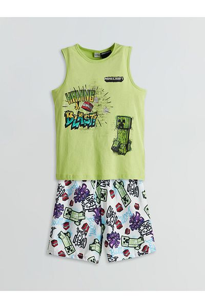 LC Waikiki Summer Collection Crew Neck Printed Boys' Tank Top and Swim Shorts City