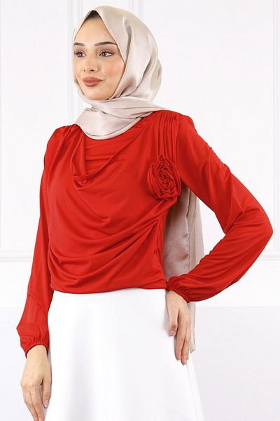 İmajButik Sandy Blouse with Red Rose Accessories