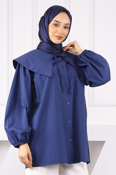 İmajButik Πουκάμισο με μανίκια με γιακά μωρού Navy Blue