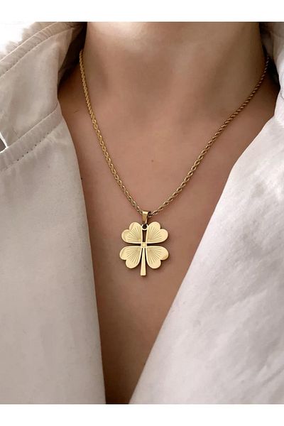 ş ışıltı takı ve imitasyon stylish steel clover / daisy necklace