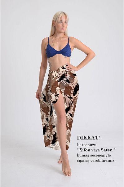 DESENİX Geometric Pattern Pareo - 100X145 cm - Silky Chiffon & Luxury Satin Fabric Option - Beach Dress