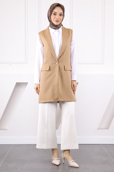 İmajButik Γιλέκο με διπλή αλυσίδα Dark Mink