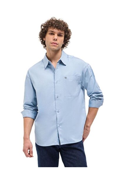 The Bear House Men's Light Blue Solid Relax Fit Overshirt for Every Occasion