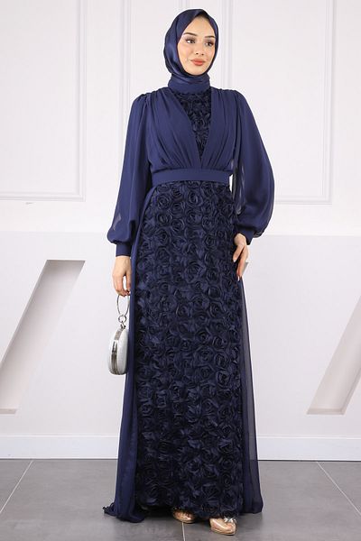İmajButik Βραδινό φόρεμα με γαλάζιο σιφόν τριαντάφυλλο