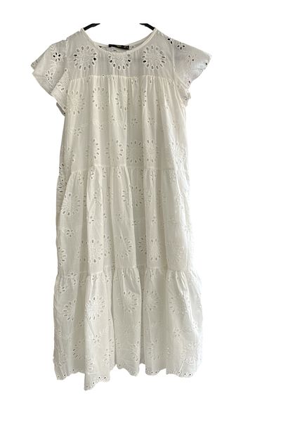 Labebe Round Neck Embroidery Embroidered Ruffled Sleeve Dress
