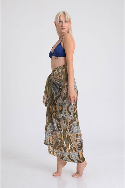 DESENİX Art Nouveau Flowers Patterned Pareo - 100X145 cm - Silky Chiffon & Luxury Satin Fabric Option- Beach