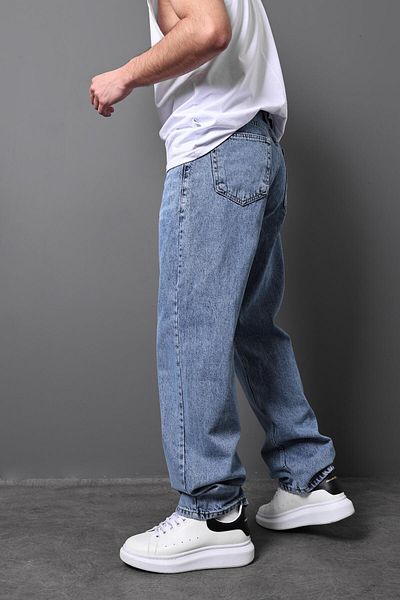 Slatra Men's Blue Tint Cotton Baggy Trousers