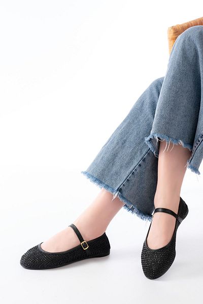 Moda Asmira 7432 Black Mesh Buckle Detailed Daily Women's Ballerinas