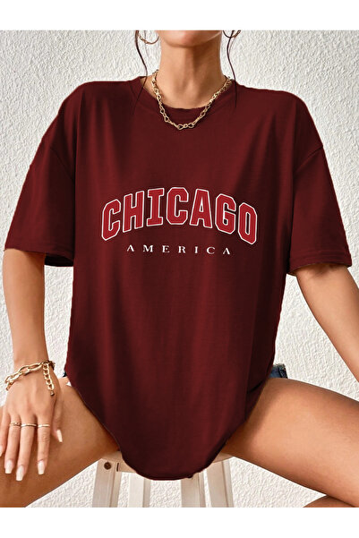 arıkoğlu kumaşçılık Tricou Chicago cu imprimeu supradimensionat bumbac moale ...