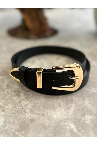 MELTEM TUĞAN Gold Imported Buckle Belt Black