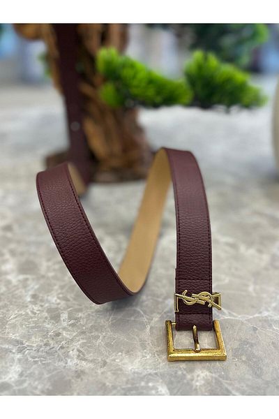 MELTEM TUĞAN Gold Written Square Belt Claret Red
