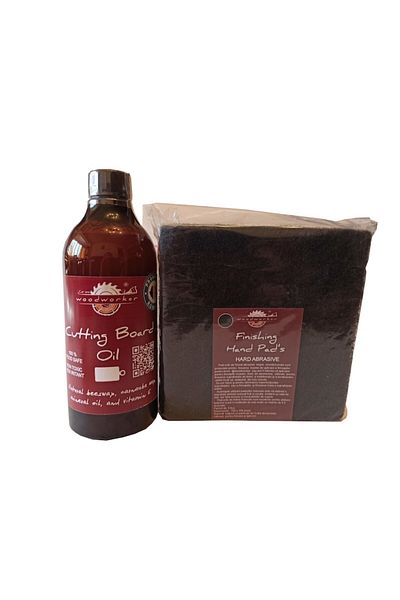 woodworker Kit intretinere, Prep’N Shine-Cutting Board Oil & Hand Pad’s Hard Abrasive, 500 ml