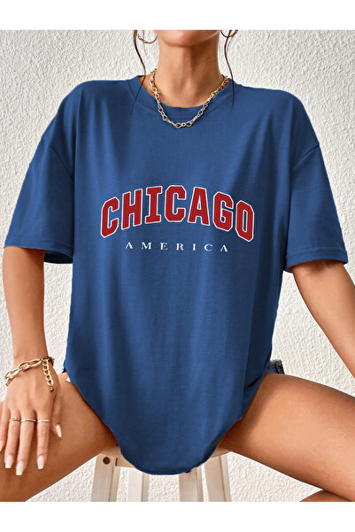 arıkoğlu kumaşçılık Tricou Chicago cu imprimeu supradimensionat bumbac moale ...