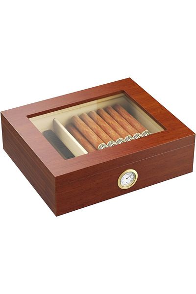 OEM Cedar Cigar Humidor With Humidifier, Hygrometer And Glass Lid For 20-25 Cigars, Brown