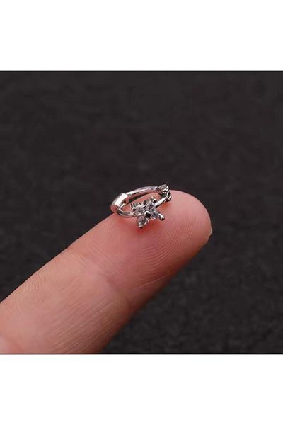 Arescollection 1 Piece Zircon Stone Flower Mini Hoop Tragus Piercing