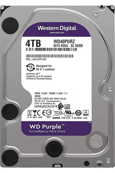 WESTERN DIGITAL قرص صلب للمراقبة WD Purple سعة 4 تيرابايت - ساتا 3.5 بوصة، طراز Wd40purz