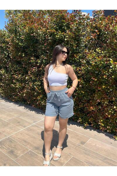 ELSEBUTİKTR Women's Muslin Short Shorts with Pockets