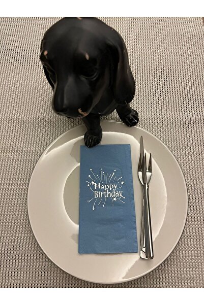 kidspartim منديل عيد ميلاد سعيد للنادل باللون الأزرق المطلي بالفضة 16 قطعة