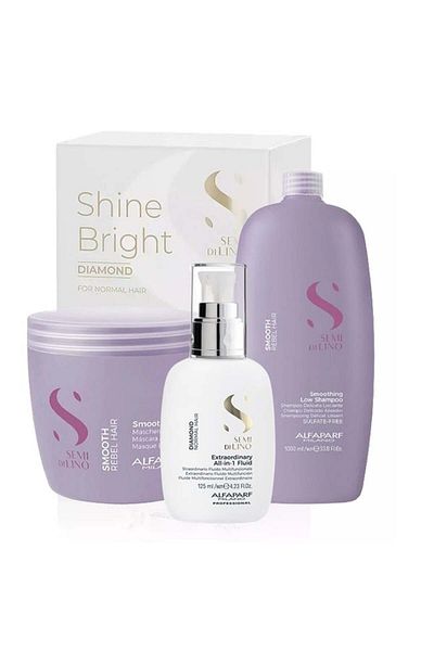 Alfaparf Milano Semi Di Lino Smoothing Set Shampoo 1000ml Mask 500ml, All-in-1 Fluid 125ml