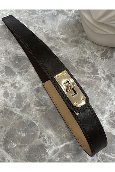 MELTEM TUĞAN Front Elastic Detailed Belt Brown