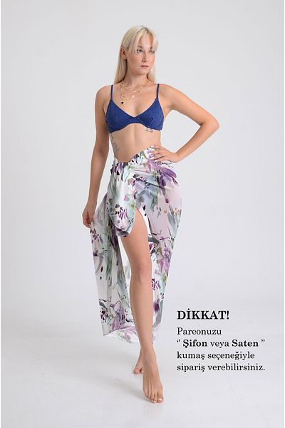 DESENİX Pareo with Watercolor Flowers and Smudge Pattern - 100X145 cm - Silky Chiffon & Luxury Satin Fabric Option