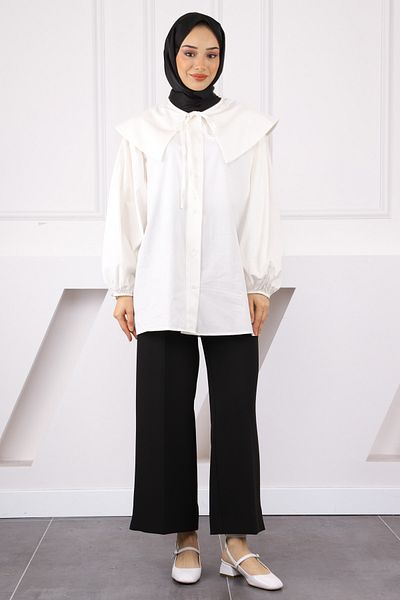 İmajButik Ecru Baby Collar Balloon Sleeve Shirt