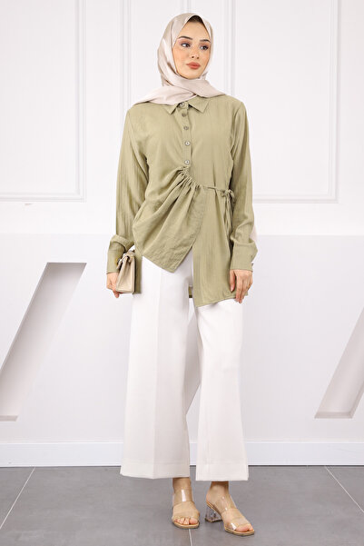 İmajButik Khaki Side Tie Buttoned Shirt