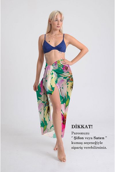 DESENİX Watercolor Floral Pattern Pareo - 100X145 cm - Silky Chiffon & Luxury Satin Fabric Option