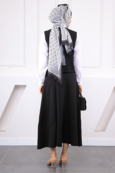 İmajButik Black Single Pocket Vest Skirt Suit