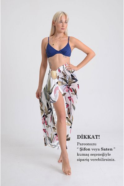DESENİX Watercolor Floral and Leaves Pattern Pareo - 100X145 cm - Silky Chiffon & Luxurious Satin Fabric Option