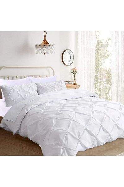Blumtal Pleated bed set, 200 x 200 cm, duvet cover and 2 pillowcases 65 x 65 cm, white, Blumtal